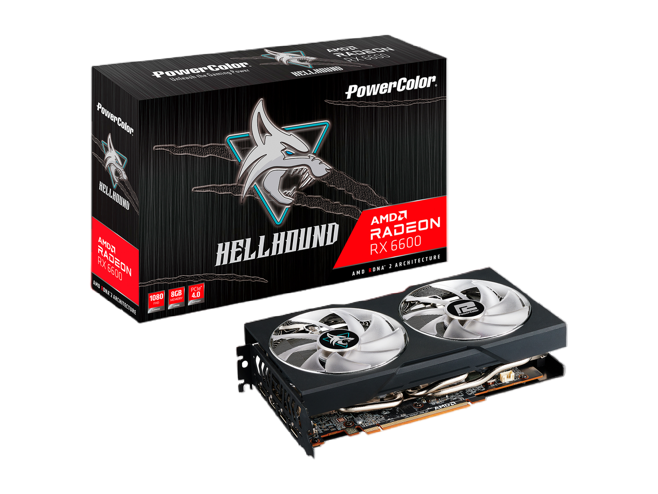 PowerColor Hellhound Radeon RX 6600 8GB GDDR6 PCI Express 4.0 ATX Video Card AXRX 6600 8GBD6-3DHL