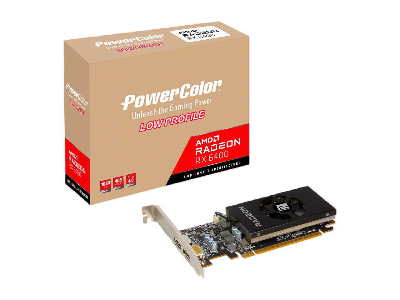 PowerColor Radeon RX 6400 4GB GDDR6 PCI Express 4.0 CrossFireX Support Low Profile Video Card AXRX 6400 LP 4GBD6-DH
