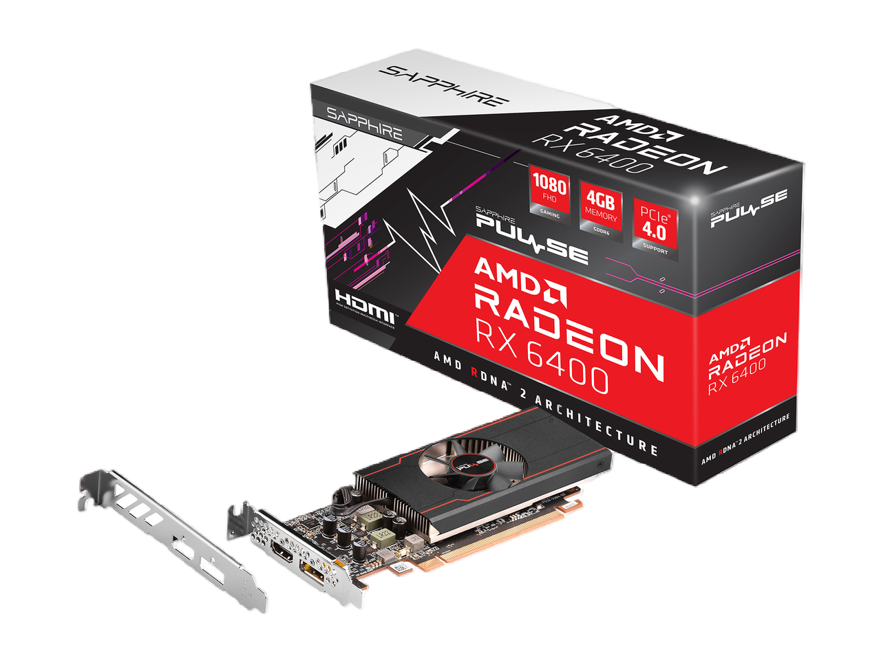 SAPPHIRE PULSE Radeon RX 6400 4GB GDDR6 PCI Express 4.0 Low Profile Video Card 11315-01-20G