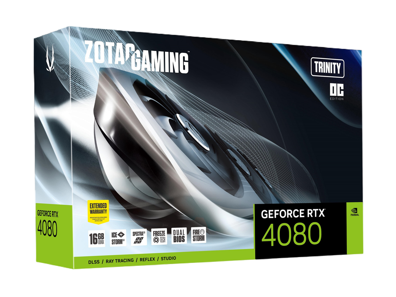 ZOTAC GAMING GeForce RTX 4080 16GB Trinity OC DLSS 3 16GB GDDR6X 256-bit 22.4 Gbps PCIE 4.0 Gaming Graphics Card, IceStorm 2.0 Advanced Cooling, SPECTRA 2.0 RGB Lighting, ZT-D40810J-10P
