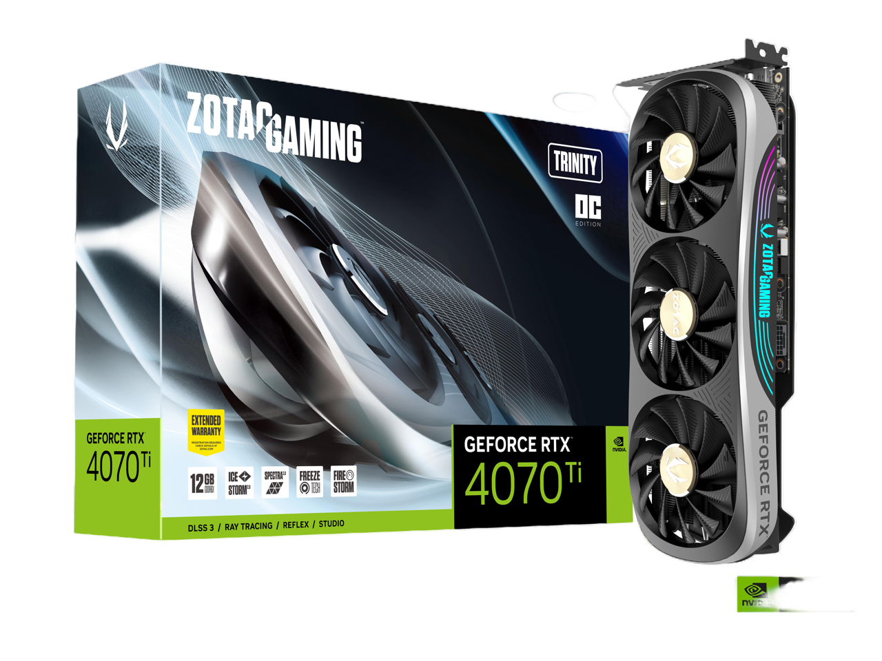 ZOTAC GAMING GeForce RTX 4070 Ti Trinity OC DLSS 3 12GB GDDR6X 192-bit 21 Gbps PCIE 4.0 Gaming Graphics Card, IceStorm 2.0 Advanced Cooling, SPECTRA 2.0 RGB Lighting, ZT-D40710J-10P