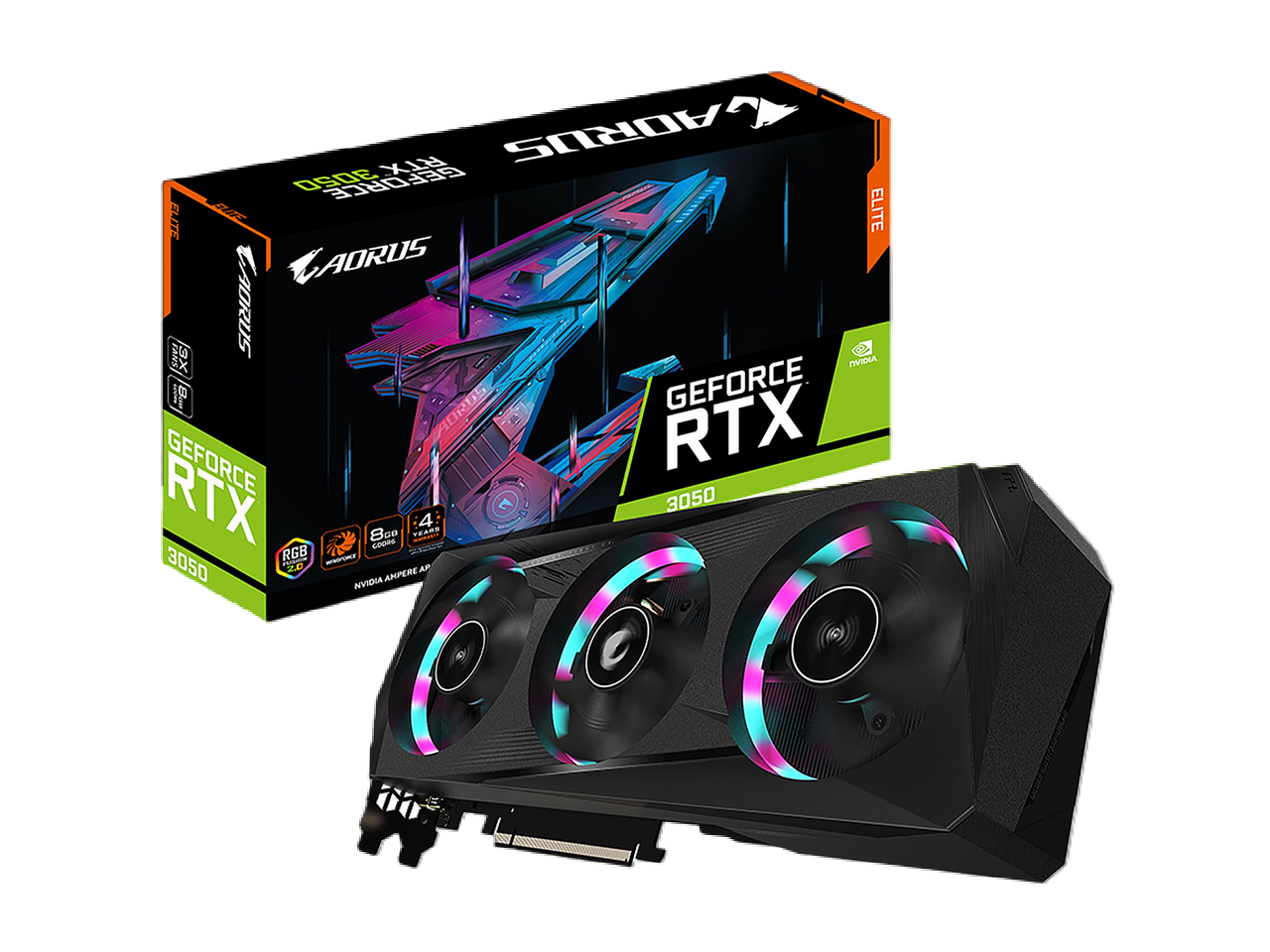 GIGABYTE AORUS GeForce RTX 3050 ELITE 8G Graphics Card, 3x WINDFORCE Fans, 8GB 128-bit GDDR6, GV-N3050AORUS E-8GD Video Card