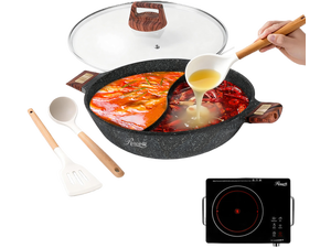 Rosewill 4.2QT Double Flavor Non-sticking Hot Pot with Divider, 11 inch Divided Stockpot for Cooking, Hot pot for Induction Cooktop and Gas Stove, Electric Burner - Gray Rosewill 4.2QT Double Flavor Non-sticking Hot Pot with Divider, 11 inch Divided Stockpot for Cooking, Hot pot for Induction Cooktop and Gas Stove, Electric Burner - Gray