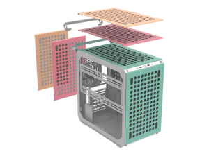 Cooler Master QUBE 500 Flatpack Macaron High Airflow Gaming ATX PC Mid-Tower, Customizable, Tempered Glass, Vertical GPU Mount, 365mm GPU Clearances, USB-C, Carrying Handle, Gem Mini (Q500-DGNN)