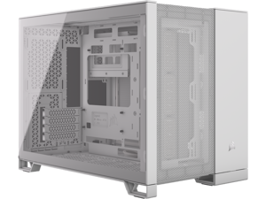 CORSAIR 2500D AIRFLOW Micro ATX Dual Chamber PC Case – White – Fully Mesh Front, Side, and Roof Panels – Fits up to 11x 120mm fans – 4x AIO Radiator Mounting Positions