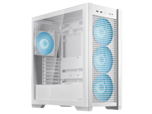 ASUS TUF Gaming GT302 ARGB White Edition ATX Mid-Tower Case Four 140 x 28 mm ARGB fans for high airflow and static pressure, interchangeable side panel, hidden-connector motherboard support