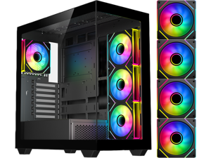 DIYPC ARGB-N6-BK Black Dual USB3.0/ 1 xType C Tempered Glass ATX Gaming Computer Case w/ Dual Tempered Glass Panel and 4 x ARGB PWM Fans (Pre-Installed). Support BTF Back Plug MB DIYPC ARGB-N6-BK Black Dual USB3.0/ 1 xType C Tempered Glass ATX Gaming Computer Case w/ Dual Tempered Glass Panel and 4 x ARGB PWM Fans (Pre-Installed). Support BTF Back Plug MB