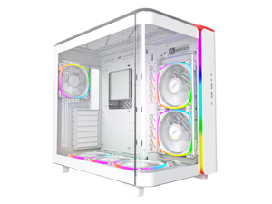 MONTECH, KING 95 PRO Dual-Chamber ATX Mid-Tower PC Gaming Case, High-Airflow, Toolless Panels, Sturdy Curved Tempered Glass Front, Six ARGB PWM Fan Pre-installed with Fan Hub, White