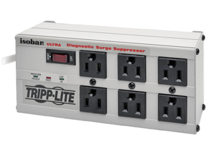 Eaton Tripp Lite Series Isobar 6-Outlet Surge Protector, 6 ft. Cord with Right-Angle Plug, 3330 Joules, Diagnostic LEDs, Metal Housing - 6 x NEMA 5-15R - 1440 VA-3330J-120 V AC Input- 20 V AC Output