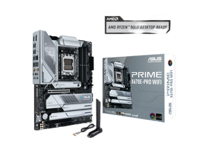 ASUS PRIME X670E-PRO WIFI AMD X670 AM5 Ryzen Desktop 9000 8000 & 7000 ATX motherboard with PCIe 5.0, four M.2 slots, DDR5 slots, USB 3.2 Gen 2x2 Type-C, USB4 support, WIFI 6E, and 2.5G Ethernet