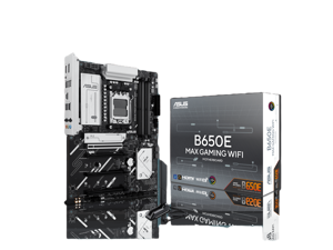 ASUS B650E MAX GAMING WIFI AMD B650 ATX motherboard, DDR5, PCIe 5.0 Ready, 3x M.2 slots, Wi-Fi 6E, Realtek 2.5Gb Ethernet, DisplayPort, HDMI, USB 10Gbps Type-A & Type-C, BIOS FlashBack, Aura Sync