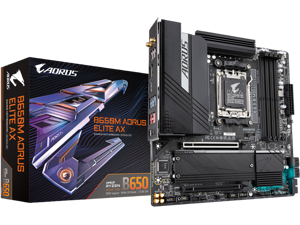 GIGABYTE B650M AORUS ELITE AX AM5 LGA 1718 AMD B650 M-ATX Motherboard with 5-Year Warranty, DDR5, 2 M.2, PCIe 5.0, USB 3.2 Gen2X2 Type-C, Intel 2.5GbE LAN, Q-Flash Plus, EZ-Latch