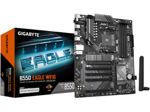 GIGABYTE B550 EAGLE WIFI6 Motherboard, Supports AMD AM4 Ryzen 5000 Processors, ATX, DDR4, 2x M.2, PCIe 4.0, WIFI6, 1GbE LAN, EZ-Latch GIGABYTE B550 EAGLE WIFI6 Motherboard, Supports AMD AM4 Ryzen 5000 Processors, ATX, DDR4, 2x M.2, PCIe 4.0, WIFI6, 1GbE LAN, EZ-Latch