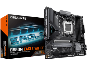 GIGABYTE B850M EAGLE WIFI6E AMD AM5 Motherboard, M-ATX, DDR5, 2x M.2, PCIe 5.0, USB-C, USB 3.2 Gen 2, WIFI6E, 2.5GbE LAN, EZ-Latch, Wi-Fi EZ-Plug GIGABYTE B850M EAGLE WIFI6E AMD AM5 Motherboard, M-ATX, DDR5, 2x M.2, PCIe 5.0, USB-C, USB 3.2 Gen 2, WIFI6E, 2.5GbE LAN, EZ-Latch, Wi-Fi EZ-Plug