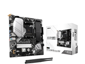 ASRock B550M WiFi AM4 AMD B550 Micro ATX Motherboard - Wi-Fi 6E, PCIe 4.0, Hyper M.2 Gen4x4, DDR4 4733+ (OC) ASRock B550M WiFi AM4 AMD B550 Micro ATX Motherboard - Wi-Fi 6E, PCIe 4.0, Hyper M.2 Gen4x4, DDR4 4733+ (OC)