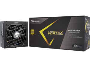Seasonic VERTEX GX-1000, 1000W 80+ Gold, ATX 3.0 & PCIe 5.0 Ready, Full-Modular, ATX Form Factor, Low Noise, Premium Japanese Capacitor, 12 Year Warranty, Nvidia RTX 40 Super/50, AMD GPU Compatible