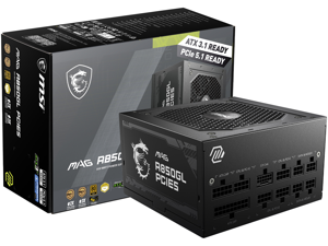 MSI MAG A850GL PCIE5, Fully Modular Compact Gaming 850W Power Supply, 80+ Gold, ATX 3.1 & PCIe 5.1 Ready, Native Dual-color 12V-2x6 cable, 10 Year Warranty