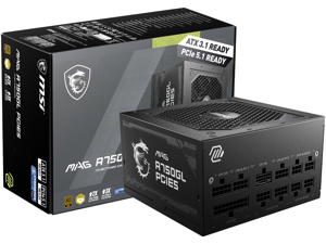 MSI MAG A750GL PCIE5, Fully Modular Compact Gaming 750W Power Supply, 80+ Gold, ATX 3.1 & PCIe 5.1 Ready, Native Dual-color 12V-2x6 cable, 10 Year Warranty