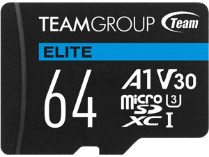 Team Group 64GB Elite microSDXC UHS-I U3, V30, A1, 4K UHD Micro SD Card with SD Adapter, Speed Up to 100MB/s (TEAUSDX64GIV30A103) Team Group 64GB Elite microSDXC UHS-I U3, V30, A1, 4K UHD Micro SD Card with SD Adapter, Speed Up to 100MB/s (TEAUSDX64GIV30A103)