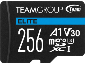 Team Group 256GB Elite microSDXC UHS-I U3, V30, A1, 4K UHD Micro SD Card with SD Adapter, Speed Up to 100MB/s (TEAUSDX256GIV30A103) Team Group 256GB Elite microSDXC UHS-I U3, V30, A1, 4K UHD Micro SD Card with SD Adapter, Speed Up to 100MB/s (TEAUSDX256GIV30A103)