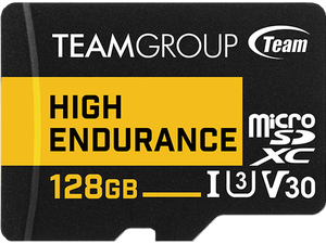 Team 128GB High Endurance microSDXC UHS-I U3, V30 Memory Card, designed for monitoring, Speed Up to 100MB/s (THUSDX128GIV3002) Team 128GB High Endurance microSDXC UHS-I U3, V30 Memory Card, designed for monitoring, Speed Up to 100MB/s (THUSDX128GIV3002)