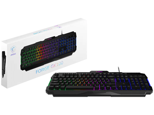 MSI FORGE GK100 Wired Gaming Keyboard, Full-Size 104-Key Membrane Keyboard, RGB Backlit, 19-Key Anti-Ghosting, Hotkey Media Control, for PC Gaming & Office, Black MSI FORGE GK100 Wired Gaming Keyboard, Full-Size 104-Key Membrane Keyboard, RGB Backlit, 19-Key Anti-Ghosting, Hotkey Media Control, for PC Gaming & Office, Black