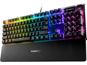 SteelSeries Apex 5 Hybrid Mechanical Gaming Keyboard – Per-Key RGB Illumination – Aircraft Grade Aluminum Alloy Frame – OLED Smart Display (Hybrid Blue Switch)
