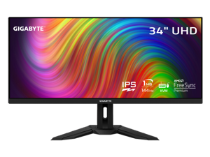 GIGABYTE - M34WQ - 34" IPS Ultrawide Gaming Monitor - WQHD 3440x1440 - 144Hz - 1ms MPRT - AMD FreeSync Premium - Type C KVM - HDMI, DP, Type C - Height Adjustable - Black