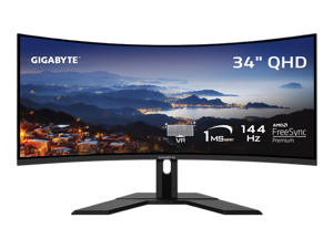 GIGABYTE - G34WQC Advanced - 34" VA Curved Gaming Monitor - WQHD 3440x1440 - 144Hz - 1ms MPRT - AMD FreeSync Premium - HDMI, DP - Height Adjustable - Black