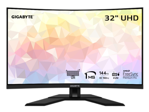 GIGABYTE - M32UC - 32" VA Curved Gaming Monitor - UHD 3840x2160 - 144Hz/OC 160Hz - 1ms MPRT - AMD FreeSync Premium Pro - Type C KVM - HDMI, DP, Type C - Height Adjustable - Black