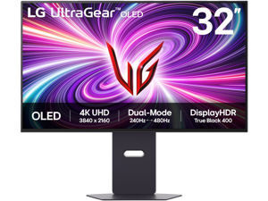 LG UltraGear 32" 4K UHD 3840x2160 OLED Dual-Mode UHD 240Hz / FHD 480Hz 0.03ms (GtG) Height Adjustable 2x HDMI 2.1 1x DisplayPort 1.4 Gaming Monitor, 32GS95UV-B