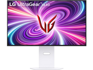 LG UltraGear 32" 4K UHD 3840x2160 OLED Dual-Mode UHD 240Hz / FHD 480Hz 0.03ms (GtG) Height Adjustable 2x HDMI 2.1 1x DisplayPort 1.4 Gaming Monitor, 32GS95UV-W, White