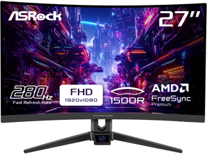 ASRock Phantom Curved Gaming Monitor 27" 280 Hz VA FHD 1ms FreeSync Premium (AMD Adaptive Sync) 93% DCI-P3 / 127% sRGB PG27FRS1A