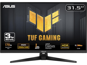 ASUS TUF Gaming Montitor 31.5” 1440P HDR(VG32AQA1A) - QHD (2560 x 1440), 170Hz, 1ms, Extreme Low Motion Blur, FreeSync Premium, DisplayPort, HDMI, HDR-10, Shadow Boost, VESA Wall Mountable