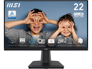 MSI PRO MP225, 22-inch IPS 1920 x 1080 (FHD) Computer Monitor, 100Hz, Adaptive-Sync, HDMI, Video Port, VESA Mountable, Tilt, 1ms, Black