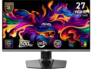 MSI 27" 500 Hz QD-OLED 2560 x 1440(QHD) 0.03ms Gaming Monitor FreeSync (AMD Adaptive Sync) MAG 272QP QD-OLED X50 ,HDMI2.1, DisplayPort, VESA Mountable, Tilt, Height Adjustable, Black