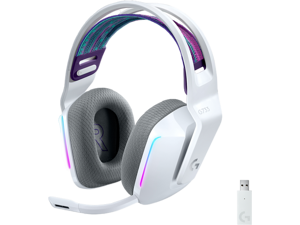 Logitech G733 LIGHTSPEED Wireless Gaming Headset with suspension headband, LIGHTSYNC RGB, Blue VO!CE mic technology and PRO-G audio drivers - White