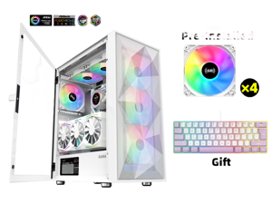 SAMA 3509 Door Open Tempered Glass Side Panel ATX Mid Tower Gaming Computer PC Case with 4 Addressable RGB Fans Pre-installed,  1 RGB Keyboard Free Gift