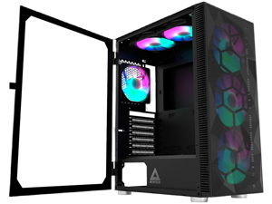 Montech X3 Mesh, 3 x 140mm& 3 x 120mm Fixed RGB Lighting Fans (Pre-Installed) ATX Mid-Tower PC Gaming Case, USB3.0, Door Open Tempered Glass Side Panel, High Airflow, Black