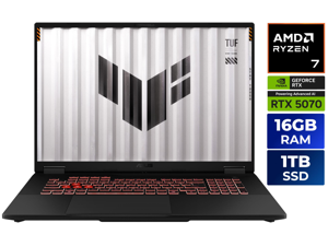 ASUS TUF Gaming - 18" GeForce RTX 5070 Laptop GPU - AMD Ryzen 7 260 - 16GB (8GBx2) Memory - 1 TB PCIe SSD - Windows 11 Home Gaming Laptop - 240 Hz IPS (FA808UP-NS74 )