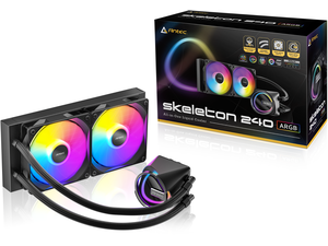 Antec Skeleton 240 ARGB Liquid CPU Cooler, 240mm Radiator, 2 x 120mm PWM ARGB Fans, Hydraulic Bearing, Copper Base, Intel LGA 115X/1200/1700/20XX, AMD AM4/AM5, Black Antec Skeleton 240 ARGB Liquid CPU Cooler, 240mm Radiator, 2 x 120mm PWM ARGB Fans, Hydraulic Bearing, Copper Base, Intel LGA 115X/1200/1700/20XX, AMD AM4/AM5, Black