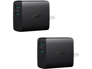 AUKEY Wall Charger Ultra Compact Dual Port 4.8A Output Fast Charging Foldable Plug USB Charger PA-U42, Pack of 2