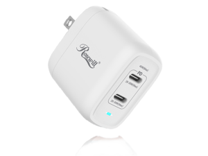 Rosewill 40W Two-Port GaN Wall Charger with 2 USB-C Ports (20W), Up to 30W Single Port Output, PD 3.0 Power Delivery for Laptops, Tablets and Phones, White - (RBWC-20036)