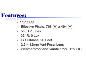 580 TV Lines 2.8 ~ 12mm Vari-Focal Lens 35IR IP 67 Weatherproof & Vandalproof Infrared Dome Camera ( 12V DC ) 580 TV Lines 2.8 ~ 12mm Vari-Focal Lens 35IR IP 67 Weatherproof & Vandalproof Infrared Dome Camera ( 12V DC )