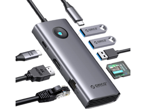 ORICO USB C Docking Station,8 in 1 USB C Dongle with HDMI-Compatible 4K+PD100W+3*USB3.0+Ethernet+SD/TF, USB C Hub Multiport Adapter for MacBook/Dell/HP/Surface/Lenovo