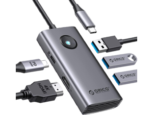 ORICO 5-in-1 USB C Docking Station with 4K HDMI-Compatible, 60W Power Delivery, USB 3.0 5 Gbps and 2 USB 2.0 Data Ports USB C Dock for MacBook Air, MacBook Pro, XPS-Grey