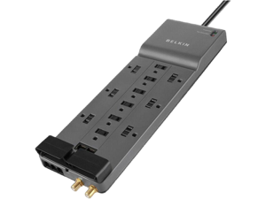 Belkin 12-Outlet Surge Protector 8ft Cord Right Angle Plug 4120J Telephone Coaxial Protection Grey (3-pack) Model BE112234-103PK Belkin 12-Outlet Surge Protector 8ft Cord Right Angle Plug 4120J Telephone Coaxial Protection Grey (3-pack) Model BE112234-103PK