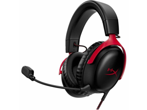 HyperX Cloud III – Wired Gaming Headset, PC, PS5, Xbox Series X|S, Angled 53mm Drivers, DTS Spatial Audio, Memory Foam, Durable Frame, Ultra-Clear 10mm Mic, USB-C, USB-A, 3.5mm – Black/Red