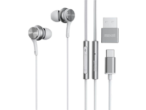Maxell Fusion X USB-C Earbuds - Stereo - USB Type C - Wired - 32 Ohm - 20 Hz to 20 kHz - Earbud - Binaural - In-ear - 3.94 ft Cable - White Maxell Fusion X USB-C Earbuds - Stereo - USB Type C - Wired - 32 Ohm - 20 Hz to 20 kHz - Earbud - Binaural - In-ear - 3.94 ft Cable - White