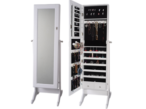 2-Drawers Mirrored Jewelry Cabinet W/Stand Mirror Amoire Organizer Storage Box
